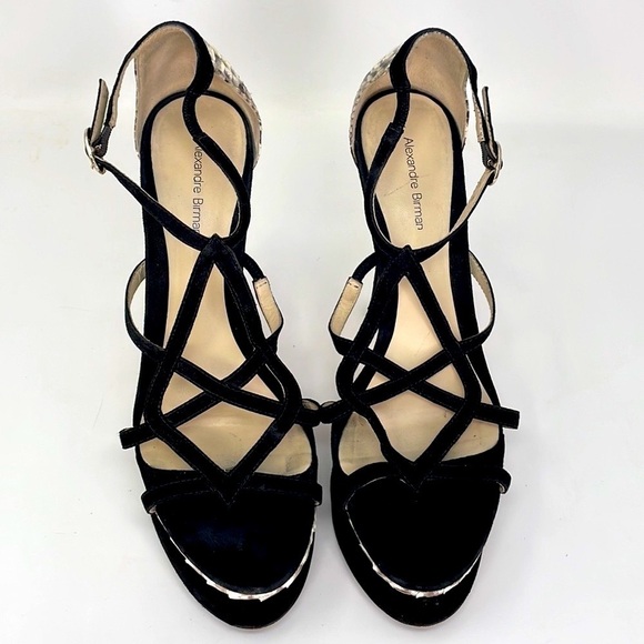 Alexandre Birman Shoes Heels Sandals Python Snakeskin Black Suede Leather 9.5 - Picture 3 of 14